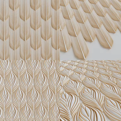 3D Textured Wall Decor With Feather Leaf Patterns And Intricate Carvings For Home Interior 3d model