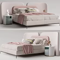 Modern Kids Bed With Pink Curved Headboard Soft Bedding And Side Table 3d model