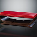 Modern Wooden Bench With Red Cushion And Stylish Curved Dark Frame