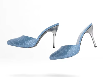 Elegant Blue Glittery High Heels With Silver Stiletto Heels 3d model