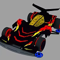 Black Racing Car With Red Yellow Flame Decals And Blue Wheel Rims