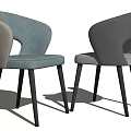 Gray And Blue Modern Dining Chairs With Curved Backrest And Black Wooden Legs