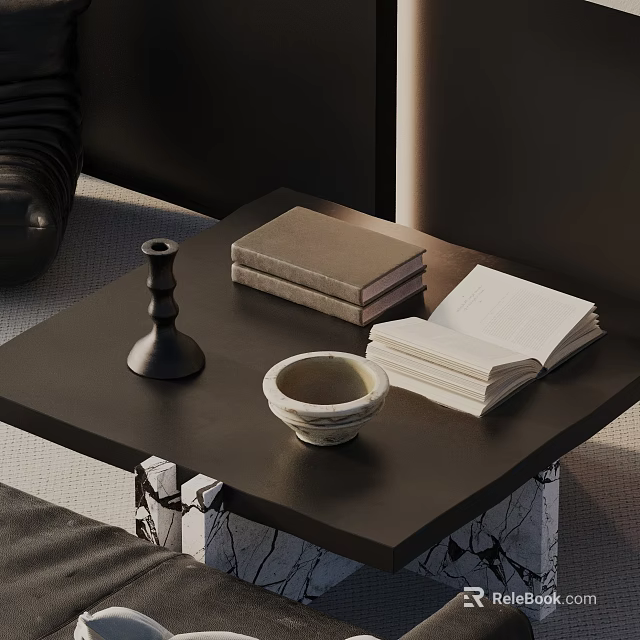 Modern Sofa and Coffee Table Set With Books Decorative Bowl And Candle Holder 3d model 