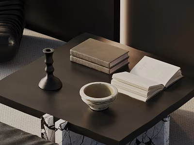 Modern Sofa and Coffee Table Set With Books Decorative Bowl And Candle Holder 3d model