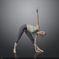 Woman Practicing Yoga in Green Tank Top Gray Leggings with Extended Arm and Bending Body