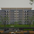 Modern Residential Building With Glass Facade And Landscaped Courtyard Greenery Outdoor Space