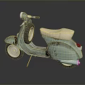 Vintage Light Green Scooter with Cream Seat and Spare Tire Rust on Dark Background Reflection