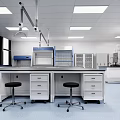 Modern Lab Interior Design With Benches Fume Hoods Storage Cabinets And Lighting