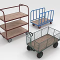 Three Different Types of Utility Carts With Wooden Shelves Metal Frames and Wheels