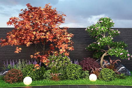 flowers and plants flower border plant combination art pruning shrub ball ligustrum shaped tree 3d model