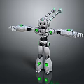 Futuristic Robot Game Movie Character With Mechanical Design Green Glowing Details Antennas And Open Arms