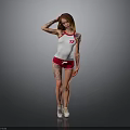 Woman With Red Hair In White Tank Top Red 17 Shorts Tattoos And White Sneakers