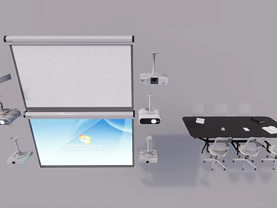 Modern Conference Room Setup With Projection Screen Projector Table And Chairs 3d model