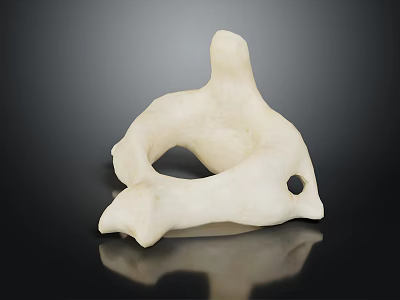 White Abstract Sculpture With Curved Shapes And Hole On Black Reflective Background 3d model