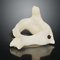 White Abstract Sculpture With Curved Shapes And Hole On Black Reflective Background