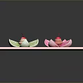Pink Decorative Tray With Flower Shaped Ornaments Green Pink Petals And Cherry Accents