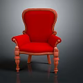 Elegant Classic Red Armchair with Wooden Frame and Ornate Carved Details