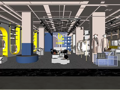 Stylish Modern Clothing Store Interior With Fashion Displays Mannequins And Shelves 3d model