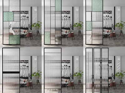 Modern Room Dividers With Glass Panels Green Accents And Vertical Stripes Design 3d model