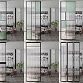 Modern Room Dividers With Glass Panels Green Accents And Vertical Stripes Design