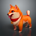 Cartoon Style Orange Shiba Inu Plush Toy with Red Collar and Golden Bell