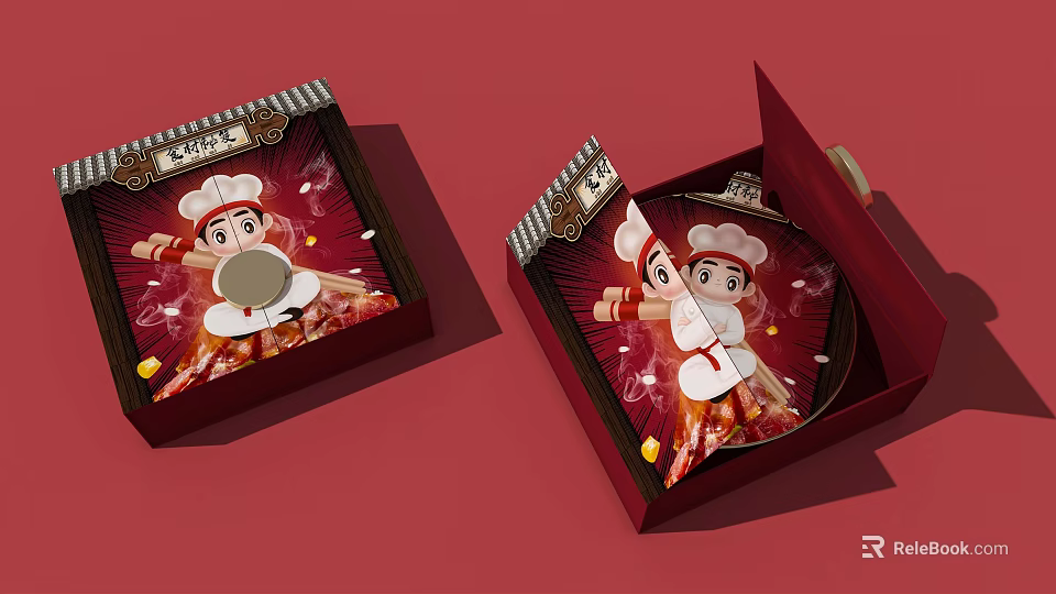 Decorative Ornament Set Featuring Cartoon Characters in Open Red Display Boxes 3d model