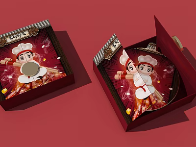 Decorative Ornament Set Featuring Cartoon Characters in Open Red Display Boxes 3d model