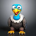 Cartoon Vulture Character With Blue Head Yellow Beak White Collar Gray Feathers And Big Eyes