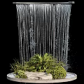 Decorative Garden Ornament Featuring Water Curtain And Lush Green Plants