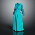 Turquoise Elegant Long Sleeve Dress With Lapel Collar And Cuffed Sleeves