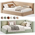 Children's Bed With Upholstered Headboard Multiple Color Options Soft Pillows And Cozy Blanket
