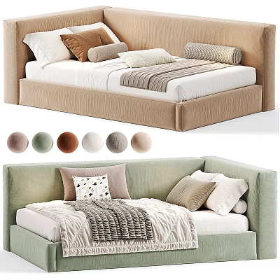 Children's Bed With Upholstered Headboard Multiple Color Options Soft Pillows And Cozy Blanket 3d model