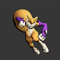 Yellow Creature with Purple Arms White Fur Blue Eyes Large Yellow Orb and Pink Sparkles