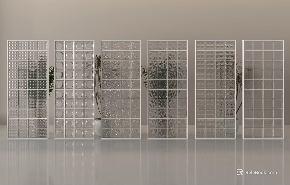 Modern Glass Room Dividers With Various Grid Patterns For Interior Decor 3d model 