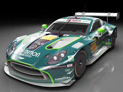 Green High Performance Racing Car With Aerodynamic Body And Sponsor Logos 3d model