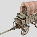 Antique Wooden Covered Wagon With Large Spoked Wheels And Canopy