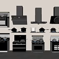 Modern Kitchen Appliances Collection Featuring Range Hoods Stoves Microwave And Pots 3d model
