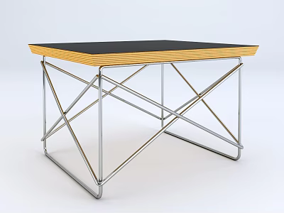 Modern Style Coffee Table With Black Top Wooden Edge And Metal Cross Legs 3d model