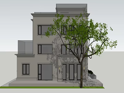 Modern Two Story Detached Villa With Large Windows And Front Tree 3d model