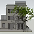 Modern Two Story Detached Villa With Large Windows And Front Tree 3d model