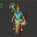 Game Movie Female Character In Elaborate Golden Outfit With Axe And Jeweled Headdress