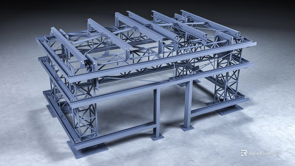 Industrial Steel Frame Structure With Multi Layer Support And Metal Beams 3d model 