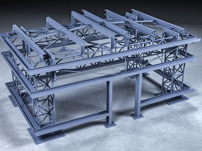 Industrial Steel Frame Structure With Multi Layer Support And Metal Beams 3d model