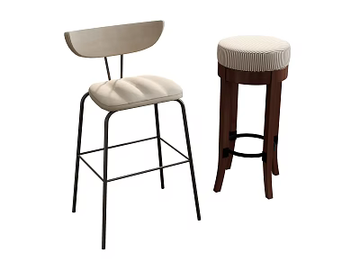 Modern Bar Stools Two Designs With Upholstered Seats Metal Wooden Legs 3d model