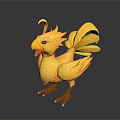 Cute Yellow 3D Cartoon Game Movie Character With Spread Tail And Open Mouth