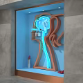 Creative Window Display Featuring Female Head Silhouette With Illuminated Brain Lipstick And Red High Heels 3d model