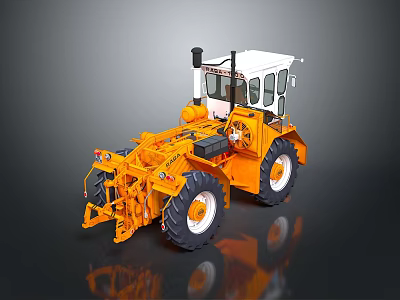 Yellow Motor Grader With White Enclosed Cab Large Tires And Steel Structure 3d model