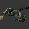Panther Themed Warrior Character With Green Gold Accents And Decorative Staff