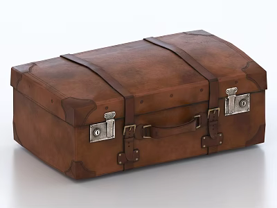 Vintage Brown Leather Suitcase With Metal Buckles Straps And Handle 3d model