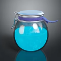 Transparent Round Spherical Glass Jar With Blue Liquid Silver Lid And Purple Ribbon